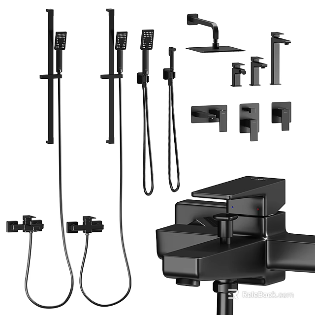 Modern Black Shower System with Rainfall Shower Head Handheld Sprayer and Accessories 3d model 