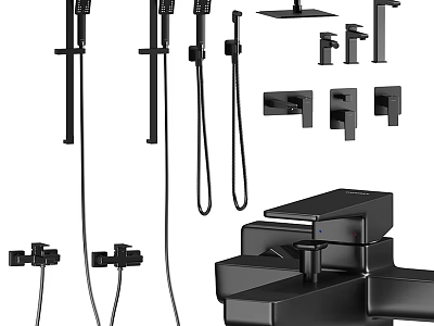 Modern Black Shower System with Rainfall Shower Head Handheld Sprayer and Accessories 3d model