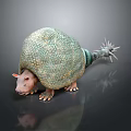 Green Textured Armadillo With Spiked Tail Crawling On Dark Reflective Background 3d model