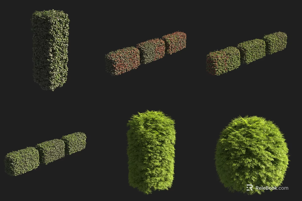 Various Shaped Green and Red Bushes for Garden Landscaping and Outdoor Design 3d model 