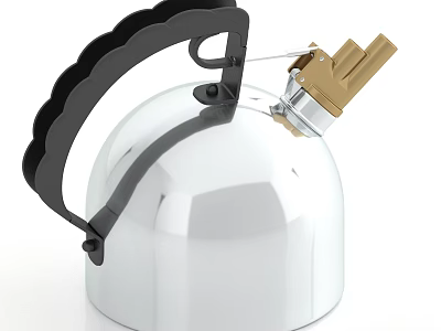 Silver Kettle With Black Handle And Gold Spout Modern Design Kitchen Tool 3d model