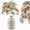 Elegant White Vase with Geometric Pattern Holding Beige Pompom Dried Flowers