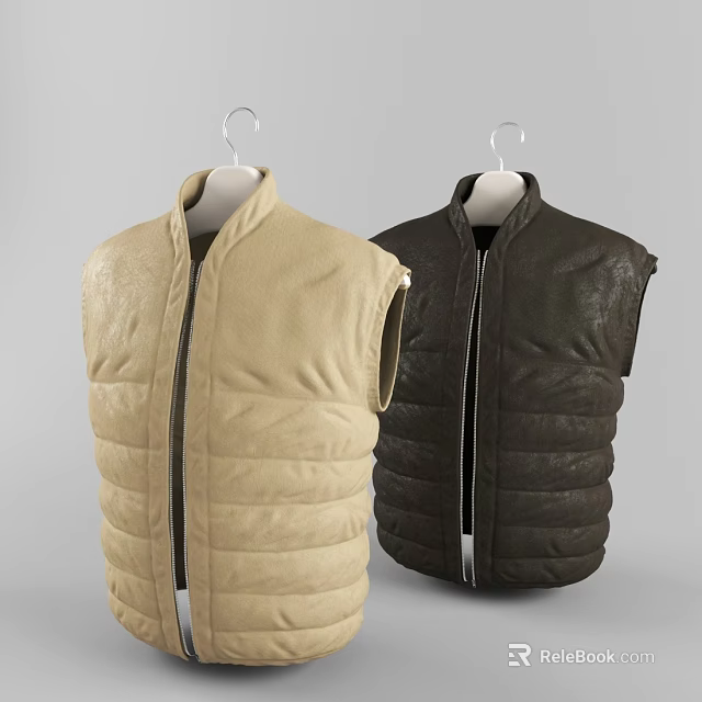 Stylish Beige And Dark Brown Leather Sleeveless Vests With Zipper Design 3d model 