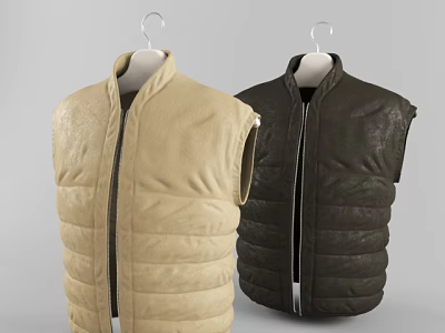 Stylish Beige And Dark Brown Leather Sleeveless Vests With Zipper Design 3d model