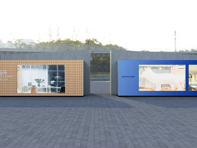 Modern Container Buildings With Brown Blue Exteriors And Large Windows For 3d model