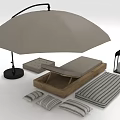 Outdoor Decorative Ornament Set with Umbrella Daybed Striped Cushions and Lantern