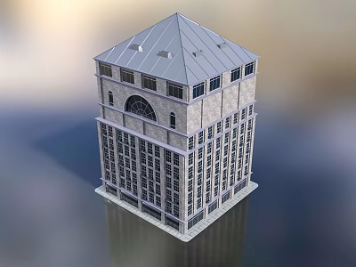 Modern Multi Storey Hotel Building With Gray Roof Stone Exterior And Arched Windows 3d model