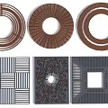 Decorative Tree Grates with Circular and Square Shapes and Intricate Patterns 3d model