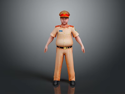 Realistic Game Movie Character In Orange Uniform With Red Hat And Epaulettes 3d model