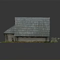 Cartoon Scene Of Rustic Log Cabin With Tiled Roof And Wooden Door