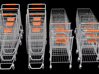 Public Facility Shopping Carts With Metal Frames And Orange Seats For Supermarket 3d model