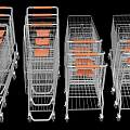 Public Facility Shopping Carts With Metal Frames And Orange Seats For Supermarket