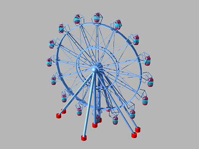 Colorful Ferris Wheel Amusement Equipment With Blue Frame Purple Cabins And Red Supports 3d model