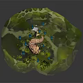 Cartoon Scene with Red White Fish Lily Pads and Blue Aquatic Plants in Transparent Hemisphere