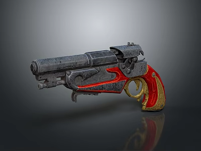 Vintage Ornate Pistol With Metallic Texture And Red Gold Grip Details 3d model