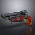 Vintage Ornate Pistol With Metallic Texture And Red Gold Grip Details