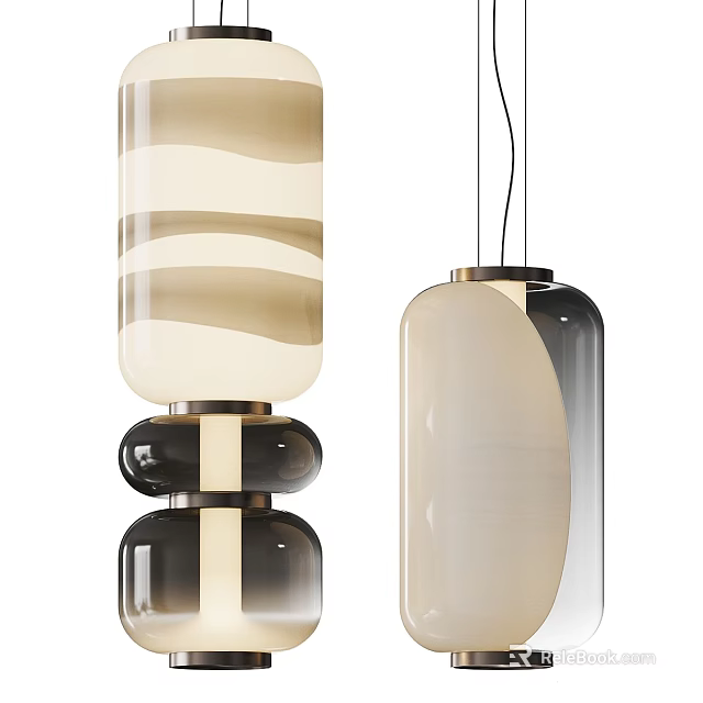 Modern Glass Pendant Lights With Beige Brown Striped Layered Cylindrical Elegant Design 3d model 