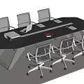 Modern Office Conference Table With Ergonomic Mesh Back Chairs And Black Surface 3d model