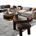 Modern Sofa Coffee Table Combination With Plush Pillows And Textured Area Rug 3d model