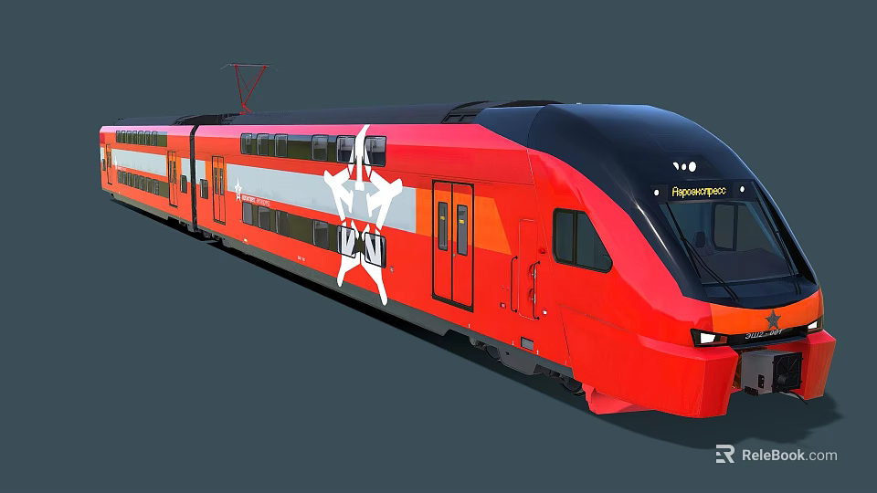 Red Modern Train with Black Front and White Star Pattern on Prima H3 Carriage 3d model 