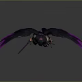Warrior Character With Spread Purple Black Wings And Sword In Armor