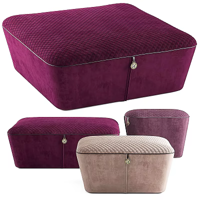 Velvet Purple and Beige Ottomans with Quilted Pattern Storage Function and Metal Clasp Design 3d model