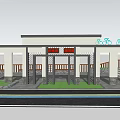 Chinese Style Landscape Wall With Grille Design Green Plants Pedestrians And Bicycle Path