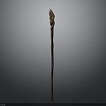 Handcrafted Wooden Staff With Intricate Carved Top And Natural Brown Texture