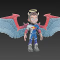 Cartoon Man With Horns Halo Red And Blue Wings And Blue And Red Costume