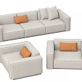Modern Light Gray Modular Sofa Set For Living Room With Orange Cushions 3d model