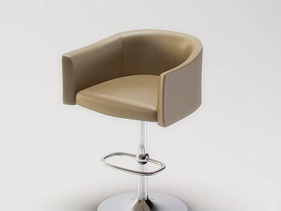Beige Leather Bar Stool With Curved Armrest And Metal Base Footrest 3d model