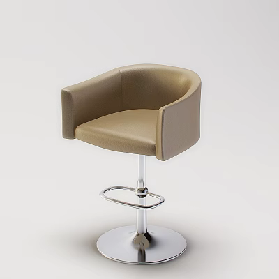 Beige Leather Bar Stool With Curved Armrest And Metal Base Footrest 3d model