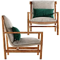 Comfortable Wooden Accent Chairs With Woven Seat Green Cushion And Striped Blanket