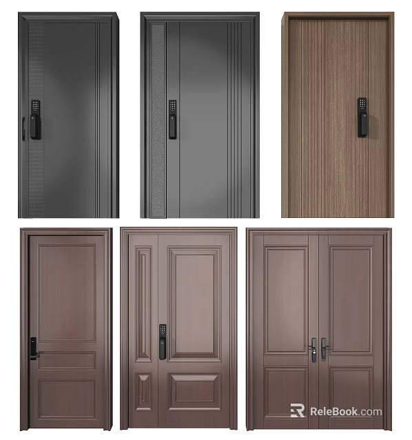 Stylish Security Doors With Single And Double Panel Designs In Multiple Colors 3d model
