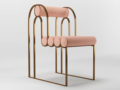 Modern Pink Upholstered Leisure Chair with Gold Arched Metal Frame 3d model
