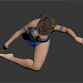 Belly Dancer In Blue Outfit Performing Solo Dance On Gray Background
