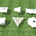 White Tensile Membrane Structures On Green Grass Field With Multiple Canopies 3d model
