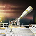 Ornamental Garden Telescope With Gear Details Railing And Sunset Mountain View
