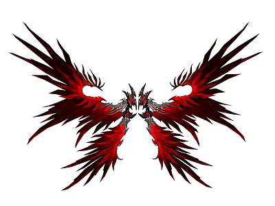 Red And Black Symmetrical Wings With Ornate Dragon Head Feather Details 3d model