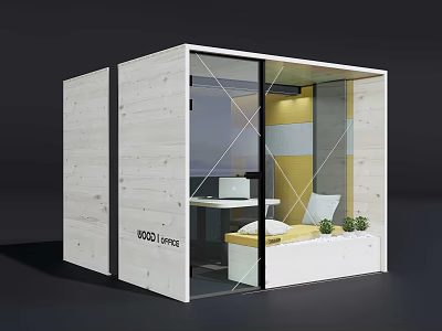 Modern Modular Office Workspace With Glass Doors Desk Computer Yellow Walls And Plants 3d model