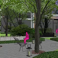 Residential Landscape With Lush Greenery Lawn Pavilion Pathways And Seating Areas