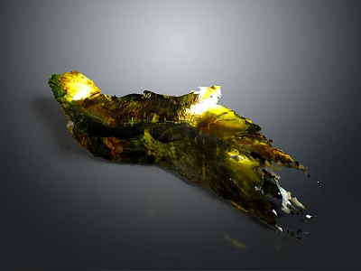 Irregular Green And Yellow Glass Sculpture With Shiny Surface On Gray Background 3d model
