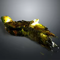 Irregular Green And Yellow Glass Sculpture With Shiny Surface On Gray Background