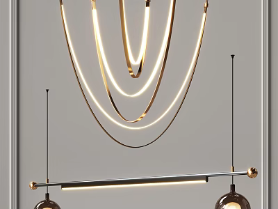 Modern Luxury Gold Chandelier With Circular Rings And Double Spherical Lights 3d model