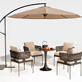 Stylish Outdoor Table With Cantilever Umbrella Rattan Chairs And Beige Cushions