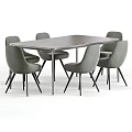 Modern Table And Chair Set With Grey Upholstered Chairs And Metal Frame Marble Top