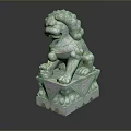 Traditional Stone Lion Statue With Intricate Carved Base And Detailed Features