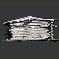 Fabric Covered Stacked Structure With Blue Base Cloth And White Top Fabric With Fringe Edges