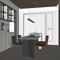 Modern Restaurant Interior With Dining Table Chairs Pendant Light Cabinet And Window Blinds 3d model