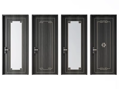 New Chinese Style Flat Door Solid Wooden Door Combination 3d model